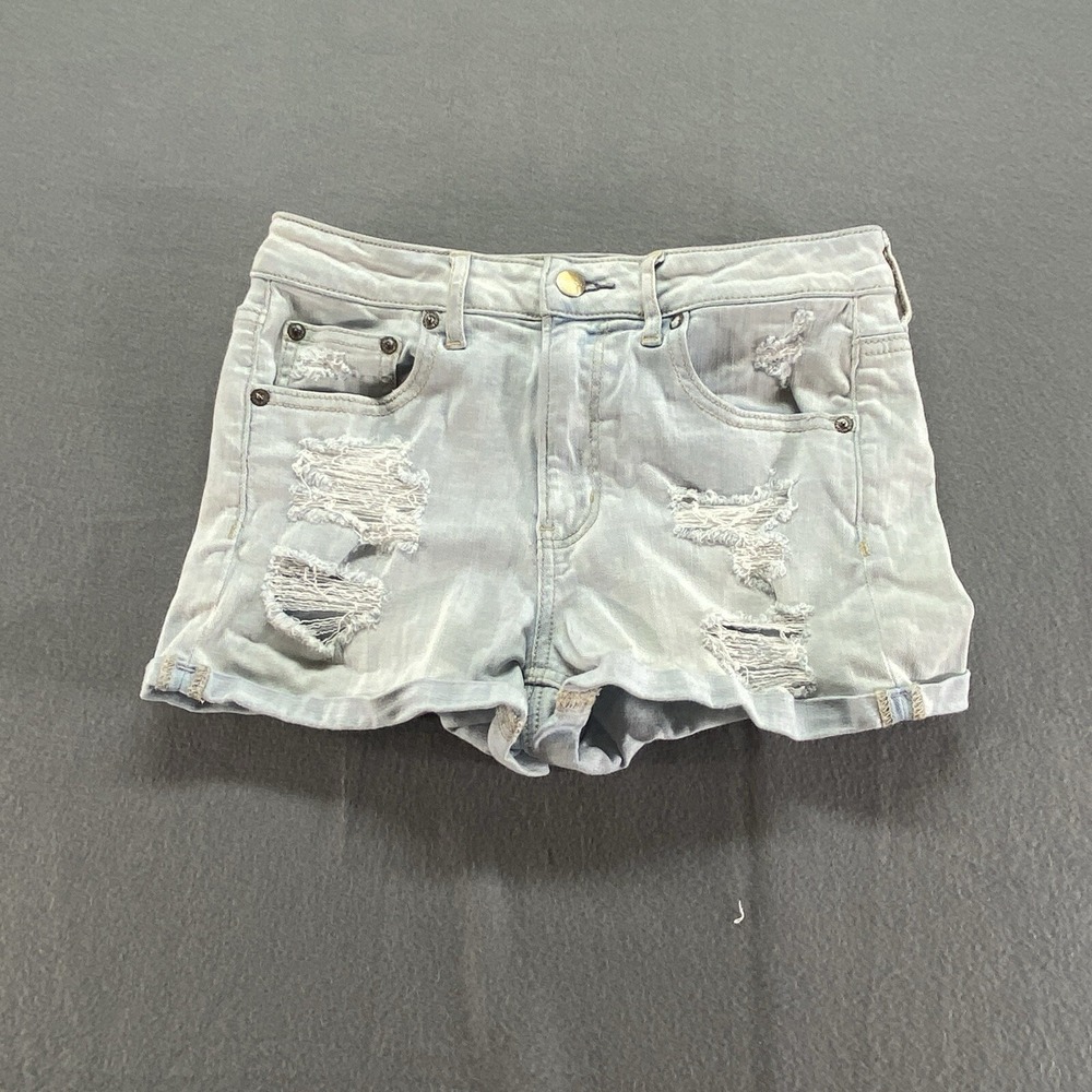 American Eagle Denim Shorts Womens 4 Super Hi-Rise Shortie Distressed Stretch‎